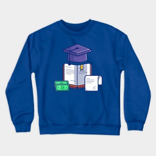 Scholarship, Graduation Cap, Certificate, Book And Money Cartoon Crewneck Sweatshirt